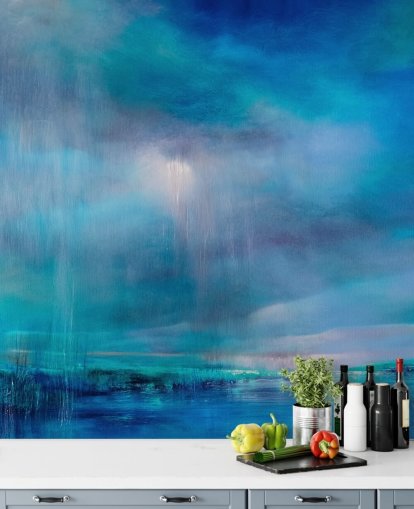 Blå, abstrakt paiting af skyer og landskabet Blå, abstrakt paiting af skyer og landskabet