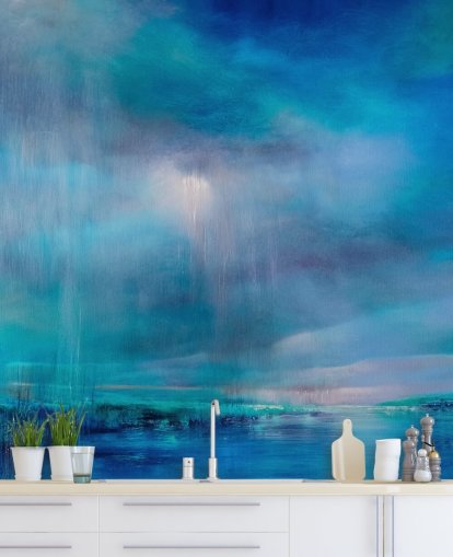 Blue, abstract paiting of clouds and the landscape Blue, abstract paiting of clouds and the landscape