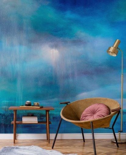 Blue, abstract paiting of clouds and the landscape