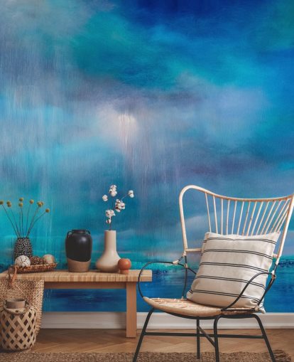 Blue, abstract paiting of clouds and the landscape