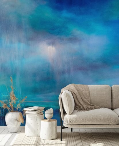 Pittura blu astratta di nuvole e paesaggio Pittura blu astratta di nuvole e paesaggio