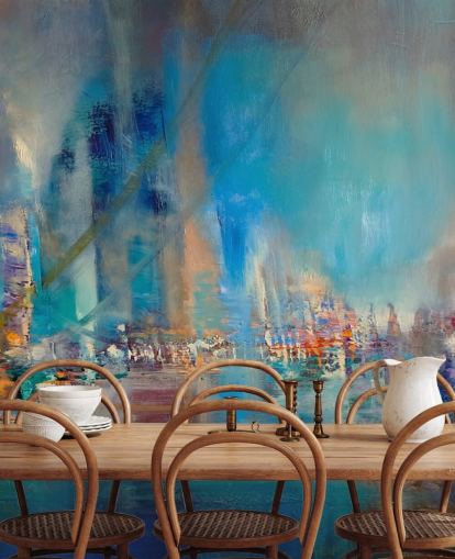 Pintura abstrata azul de um rio com luzes refletoras Pintura abstrata azul de um rio com luzes refletoras