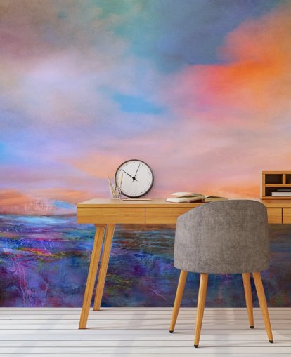 Abstract painting of a landsape with evening colours of blues and purples Abstract painting of a landsape with evening colours of blues and purples