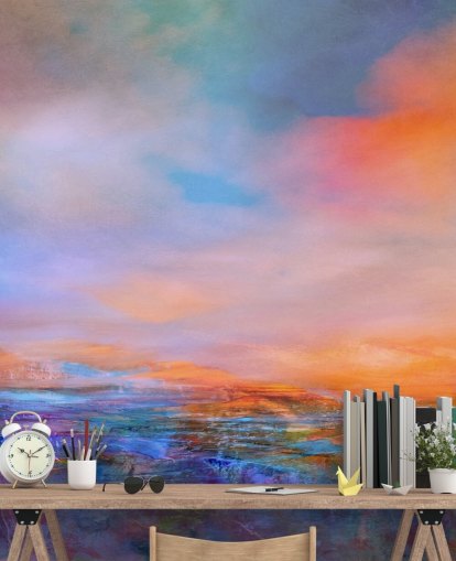 Abstract painting of a landsape with evening colours of blues and purples Abstract painting of a landsape with evening colours of blues and purples