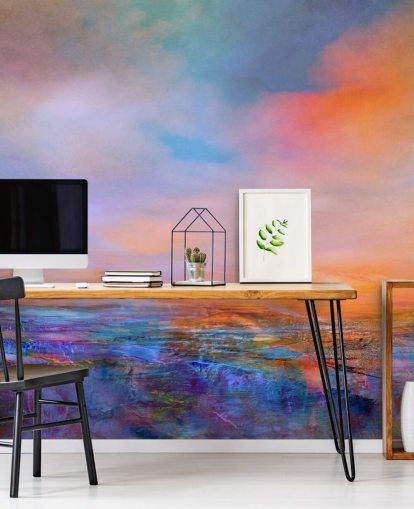 Abstrakte Malerei einer Landschaft mit abendlichen Farben von Blau und Violett Abstrakte Malerei einer Landschaft mit abendlichen Farben von Blau und Violett