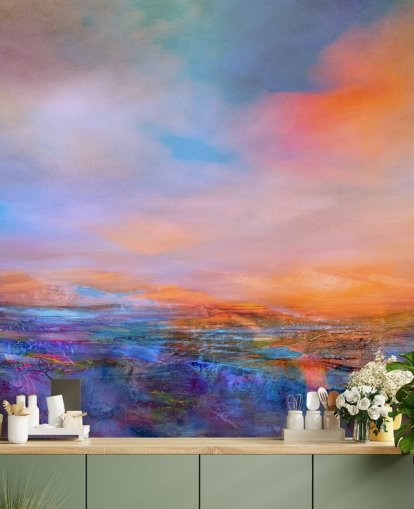 Abstract painting of a landsape with evening colours of blues and purples Abstract painting of a landsape with evening colours of blues and purples