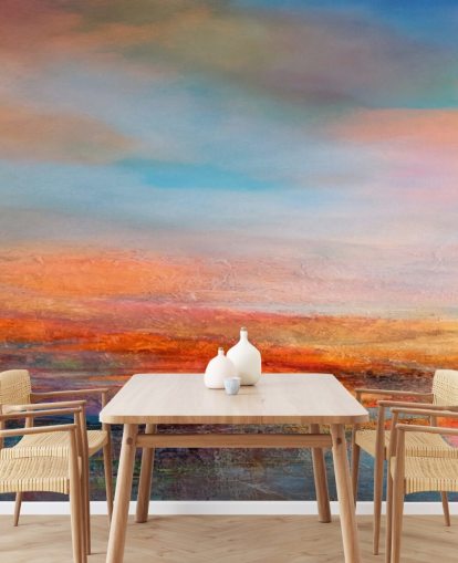 Colourful abstract painting of a sunset with reds, blues and yellows Colourful abstract painting of a sunset with reds, blues and yellows