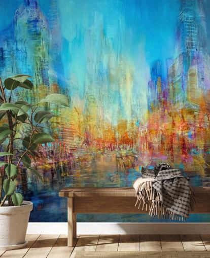 Värikäs abstrakti jokimaalaus sinisillä, keltaisilla ja punaisilla sävyillä Värikäs abstrakti jokimaalaus sinisillä, keltaisilla ja punaisilla sävyillä