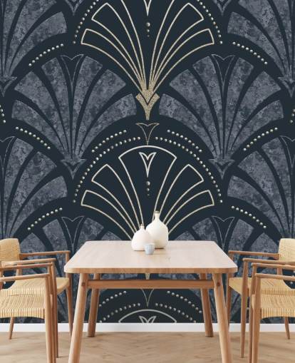 Mørkeblå og guld art deco tapet