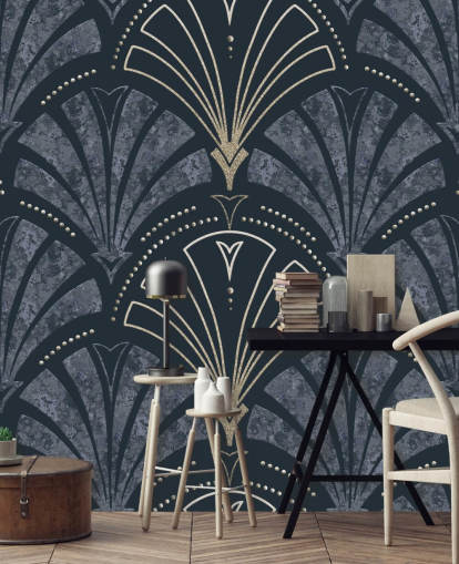 Mørk blå og gull art deco tapet Mørk blå og gull art deco tapet