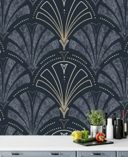 Dark blue and gold art deco wallpaper Dark blue and gold art deco wallpaper