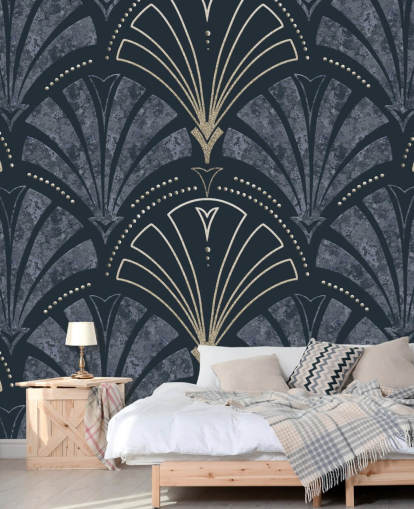 Mørk blå og gull art deco tapet Mørk blå og gull art deco tapet