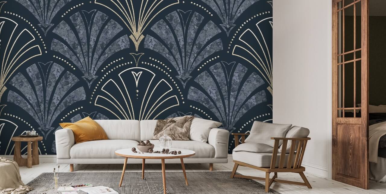 Décoration murale Art Déco en or bleu Wallsauce FR