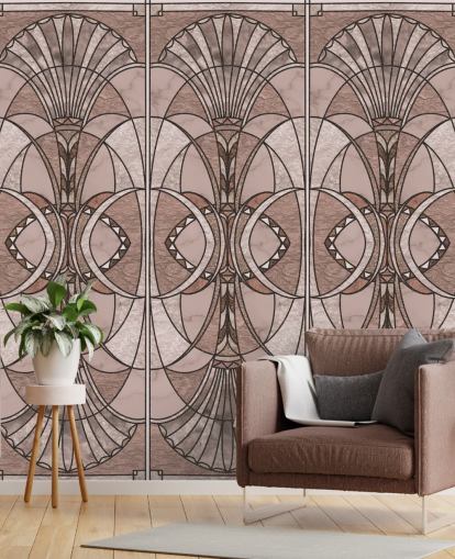 Blush pink art deco wallpaper