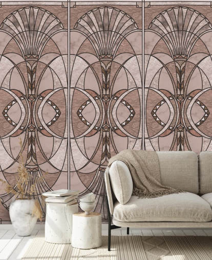 Blush pink art deco wallpaper