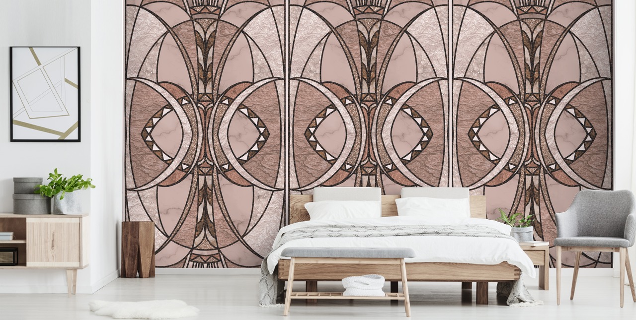 Rødmende rosa art deco tapet