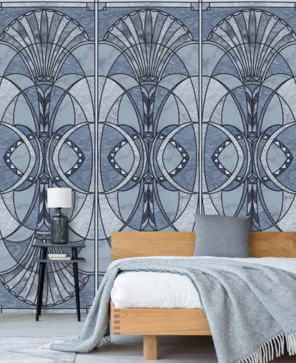 Light and dark blue art deco wallpaper