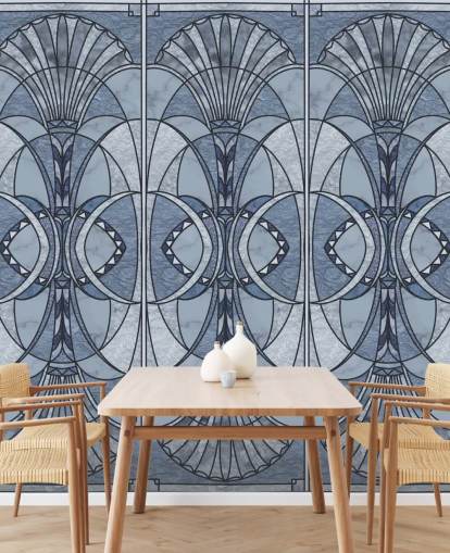 Vaalea ja tummansininen art deco tapetti