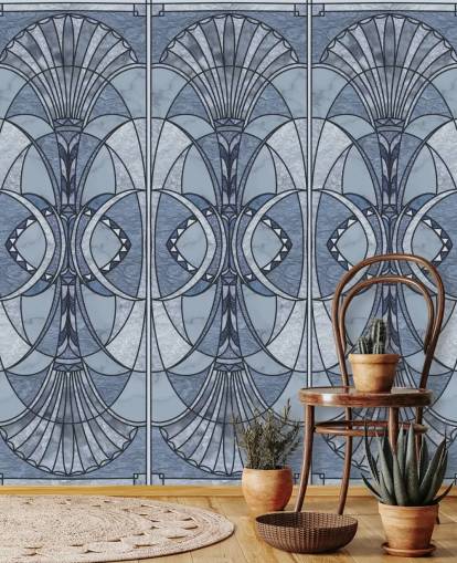 Papier peint art déco bleu clair et foncé