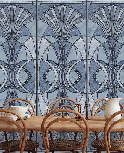 Papel de parede art déco azul claro e escuro
