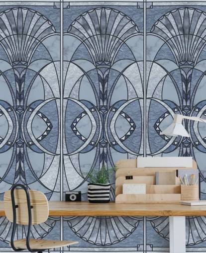 Light and dark blue art deco wallpaper