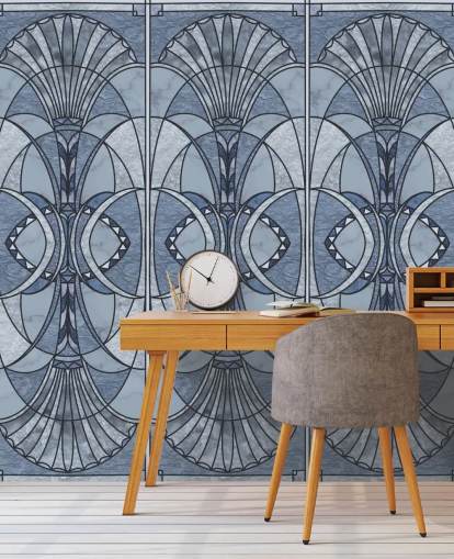 Light and dark blue art deco wallpaper
