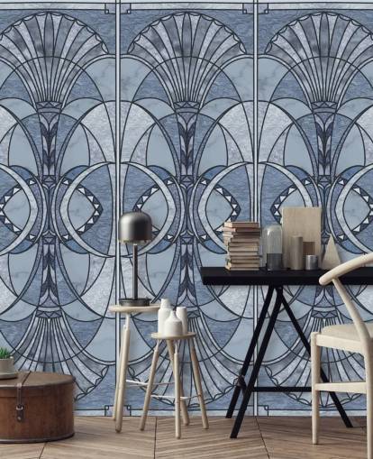 Light and dark blue art deco wallpaper