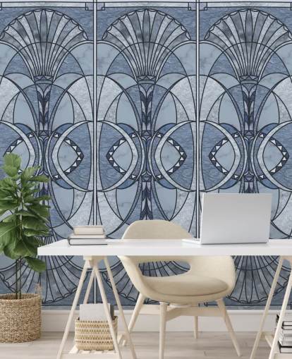 Light and dark blue art deco wallpaper