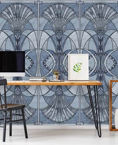Light and dark blue art deco wallpaper