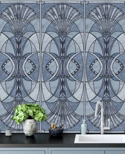 Hell- und dunkelblaue Art-Deco-Tapete