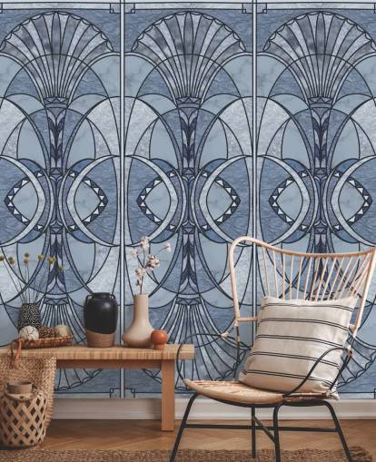 Light and dark blue art deco wallpaper