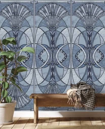Licht- en donkerblauw art deco-behang
