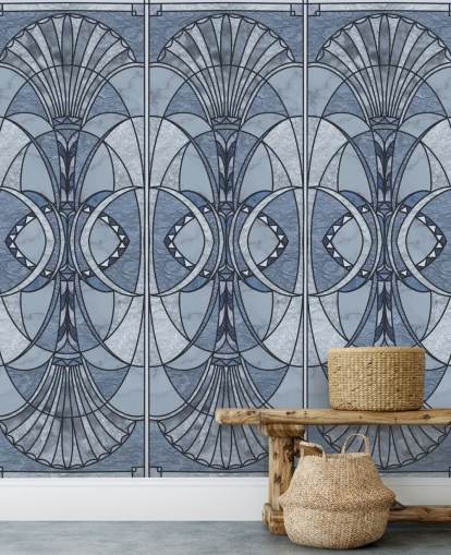 Light and dark blue art deco wallpaper