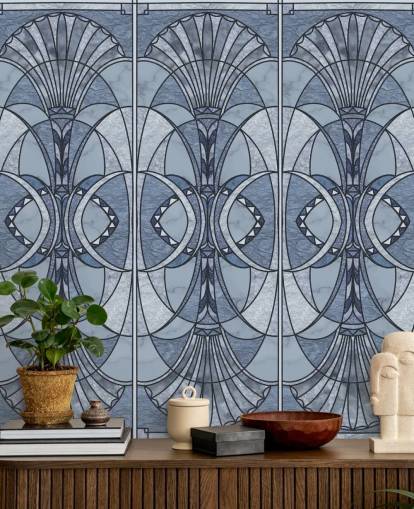 Light and dark blue art deco wallpaper