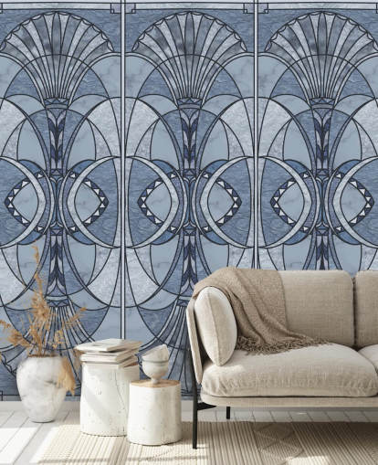 Light and dark blue art deco wallpaper