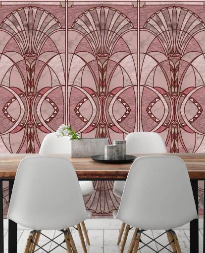 Blush roze en rood art deco-behang