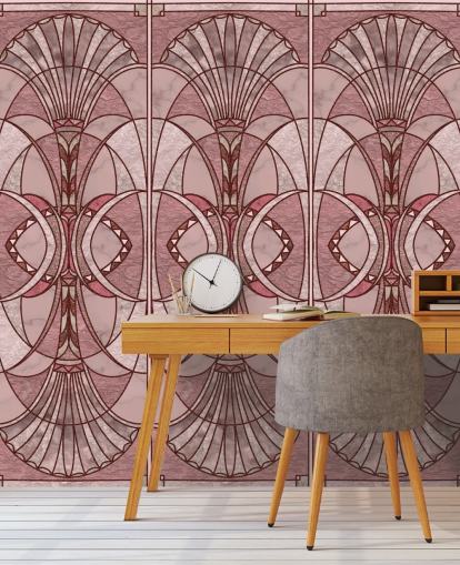 Blush pink and red art deco wallpaper