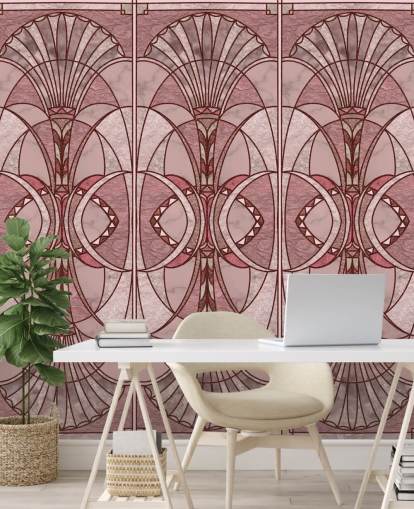 Blush roze en rood art deco-behang Blush roze en rood art deco-behang