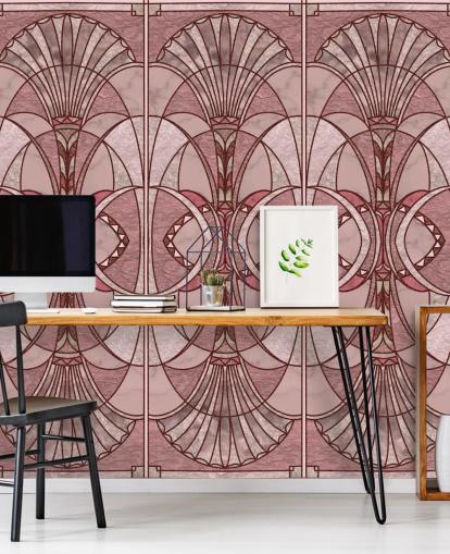 Blush pink og rød art deco tapet Blush pink og rød art deco tapet