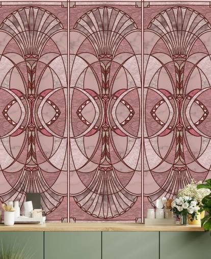 Papel pintado art deco rosa rubor y rojo