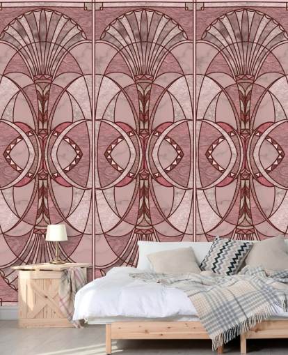 Blush pink and red art deco wallpaper