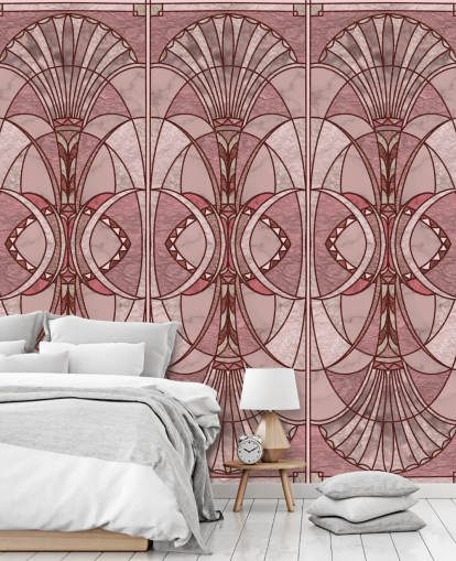 Blush pink og rød art deco tapet