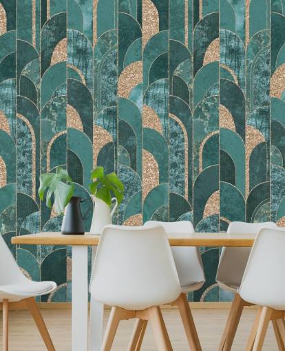 Dark and light teal with golden shapes art deco wallpaper Dark and light teal with golden shapes art deco wallpaper