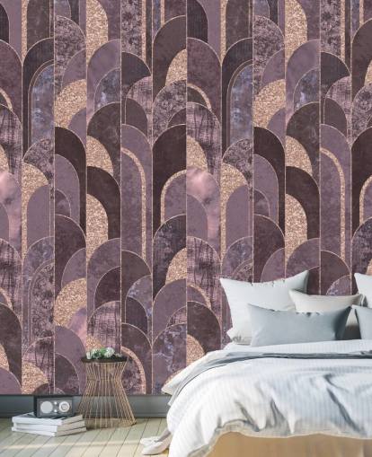 Art-Deco-Tapete in Lila und Roségold