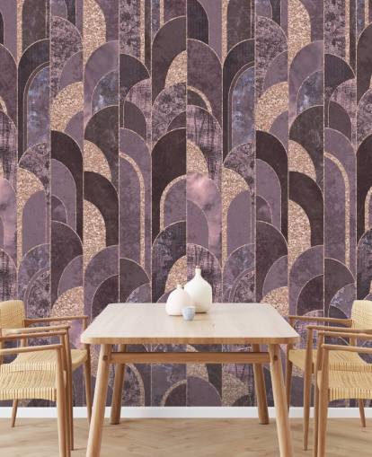 Papel de parede art déco roxo e ouro rosa Papel de parede art déco roxo e ouro rosa