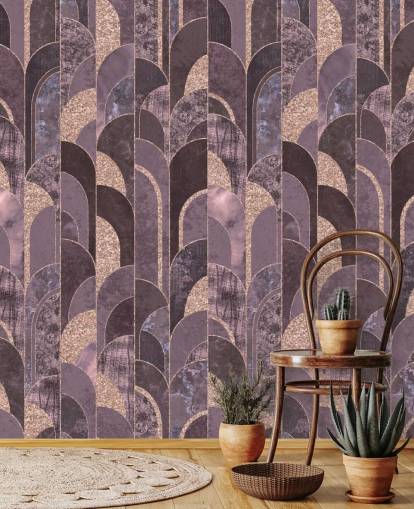 Lila och rosa guld art deco tapet