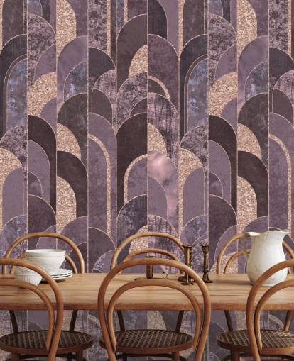 Purple and rose gold art deco wallpaper