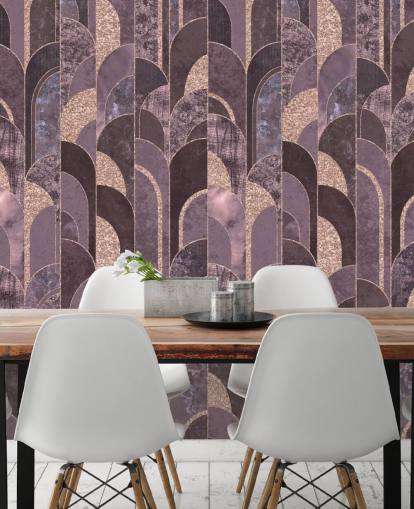 Purple and rose gold art deco wallpaper