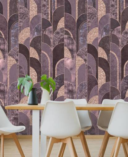 Papel pintado art déco morado y dorado rosa Papel pintado art déco morado y dorado rosa