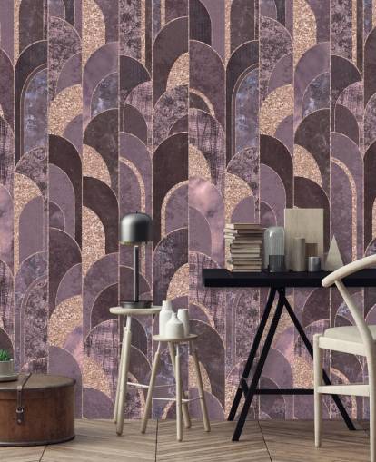 Purple and rose gold art deco wallpaper